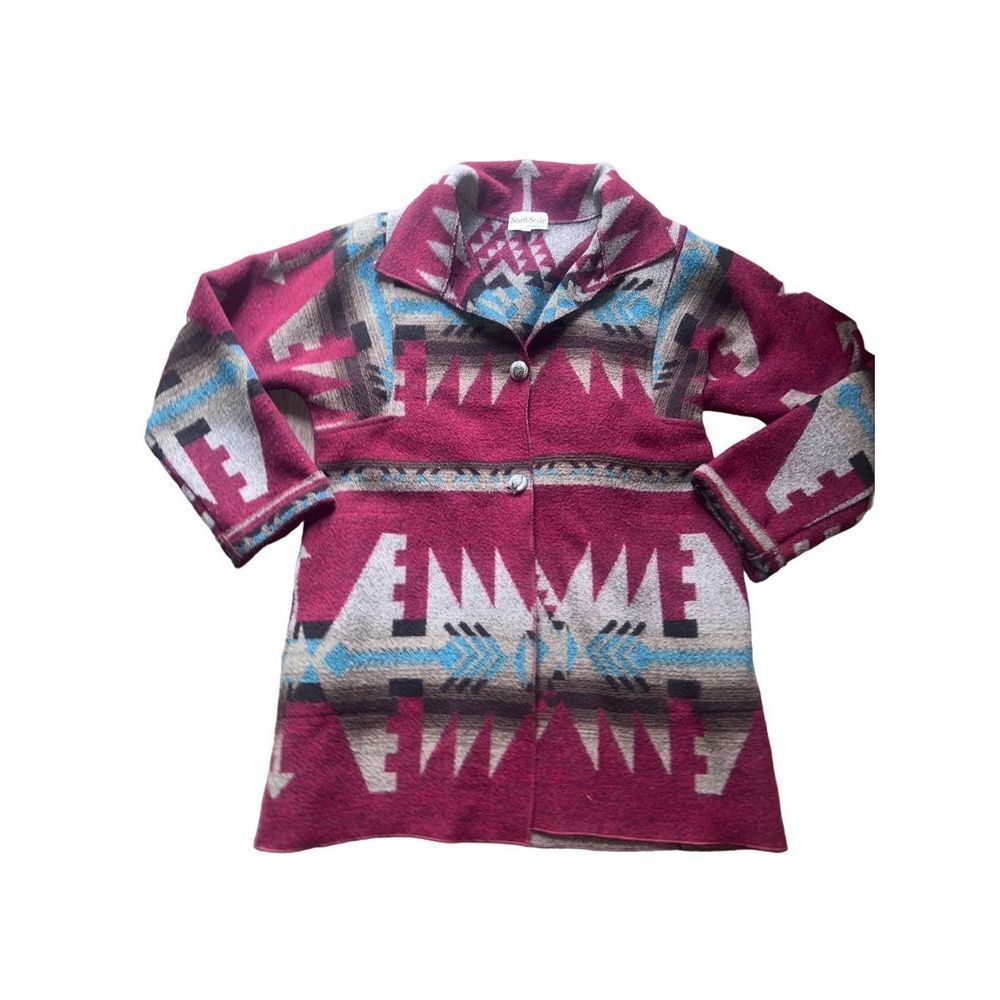 Vintage North Style Aztec Southwestern Wool Blend Multicolored Jacket size Large
